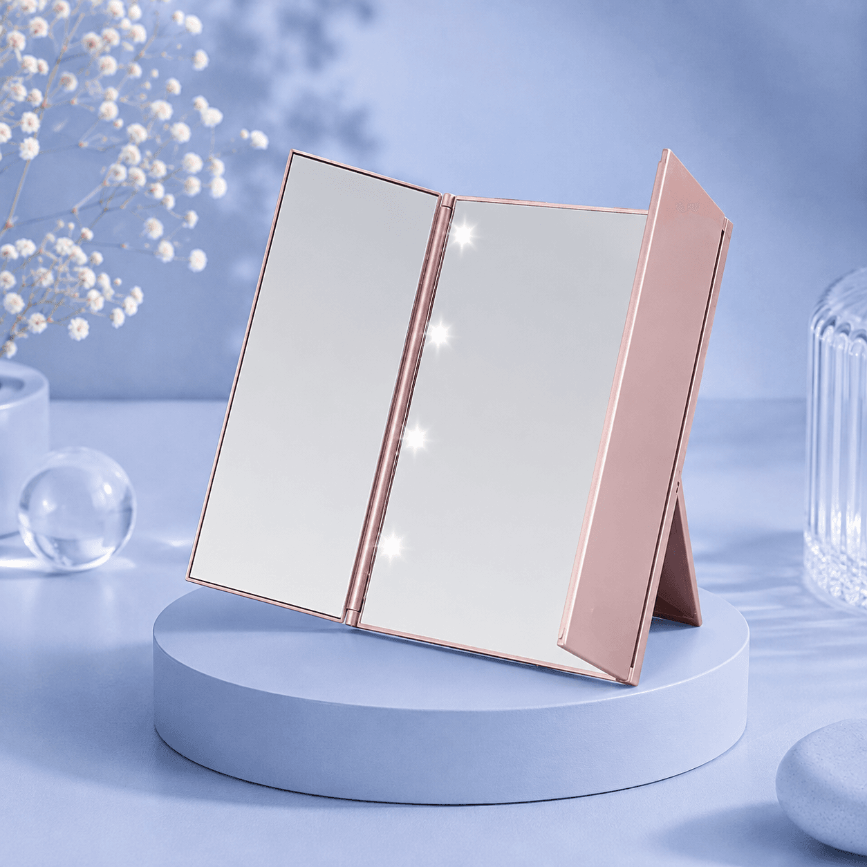 TriFold Mirror — Espelho LED Dobrável de Três Faces